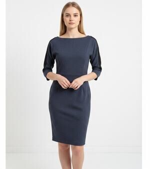 Antonelli Firenze Dress US 8 IT 44 Virgin Wool Blue Sheath Made Italy